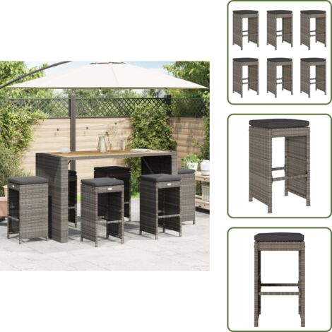 Muebles de jardín - vidaXL Taburetes altos de bar de jardín cojines 6 uds ratán PE gris - Cojín desenfundable