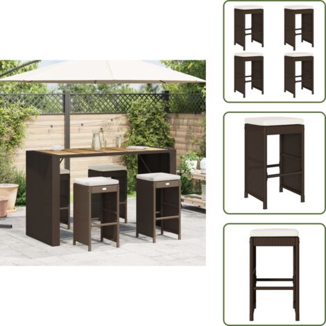 Muebles de jardín - vidaXL Taburetes de bar de jardín con cojines 4 uds ratán PE marrón - Asiento cómodo