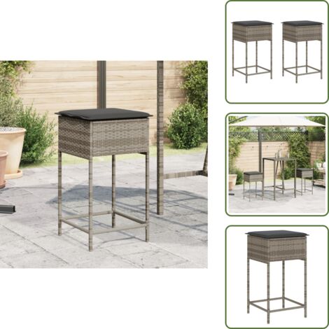 Muebles de jardín - vidaXL Taburetes de cocina con cojines 2 uds ratán sintético gris - Cojín lavable