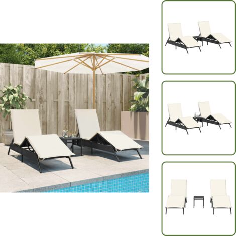 Muebles de jardín - vidaXL Tumbonas con mesita 2 unidades ratán sintético negro - Tumbona con mesa