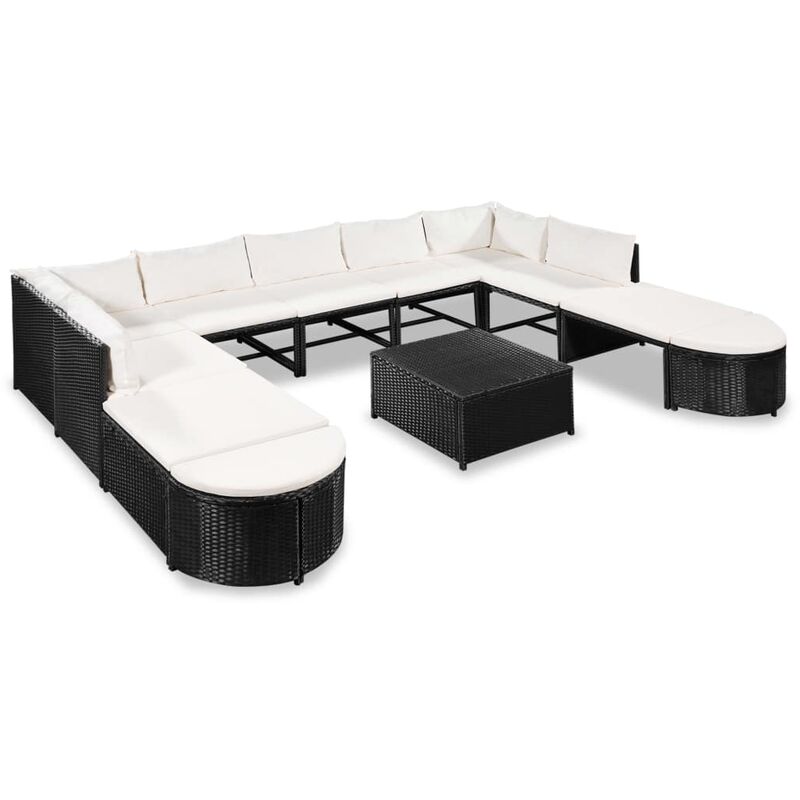 

Muebles de jardín y cojines 12 piezas ratán sintético negro