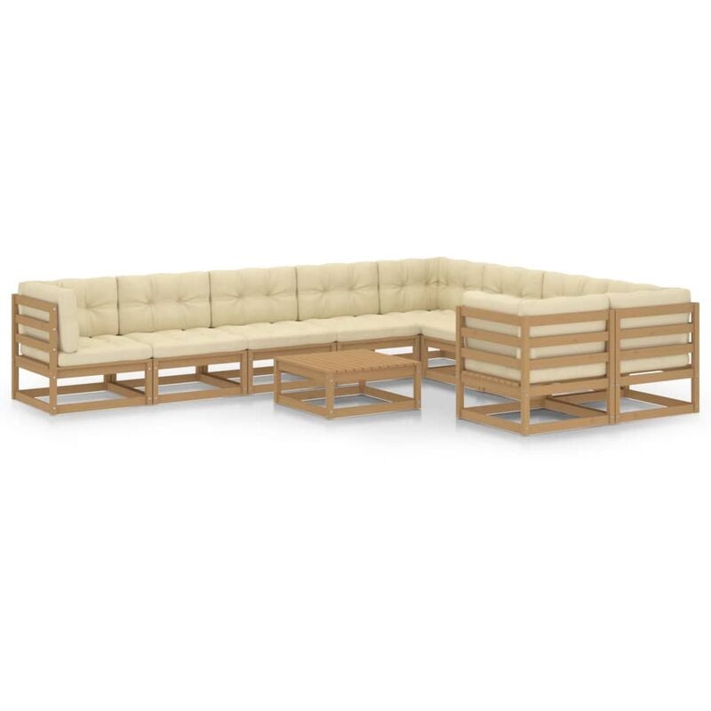 

Muebles de jardín 10 pzas y cojines marrón miel madera de pino - Marrón