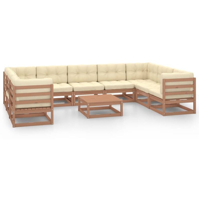 

Muebles de jardín 10 pzas y cojines marrón miel madera de pino - Marrón