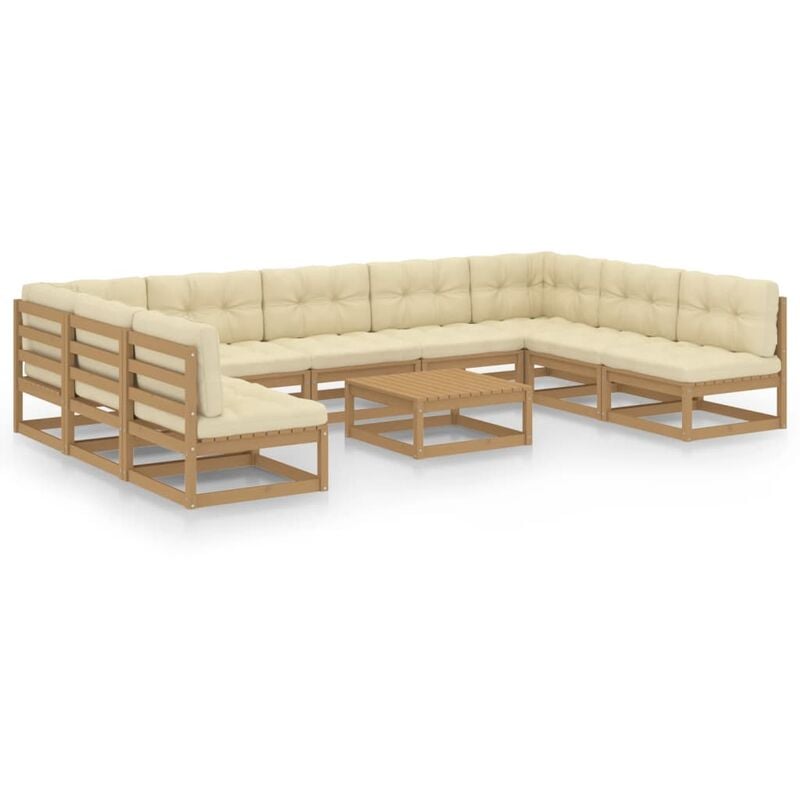 

Muebles de jardín 10 pzas y cojines marrón miel madera de pino - Marrón