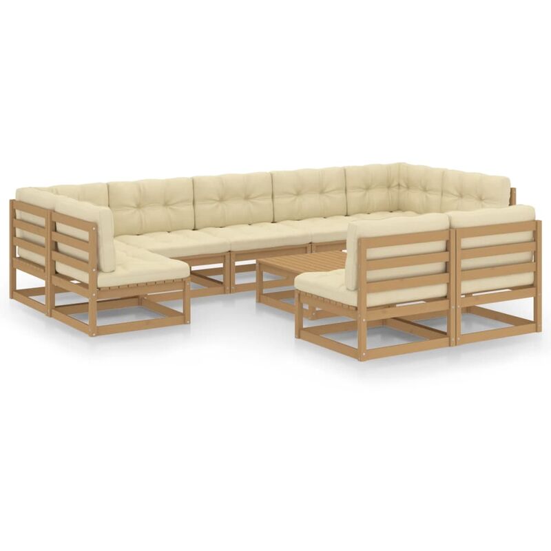 

Muebles de jardín 10 pzas y cojines marrón miel madera de pino - Marrón