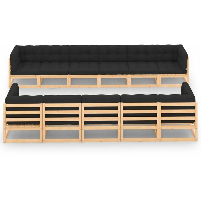 

Muebles de jardín 11 pzas con cojines antracita madera de pino - Marrón