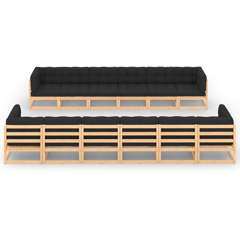 

Muebles de jardín 12 pzas con cojines antracita madera de pino - Marrón