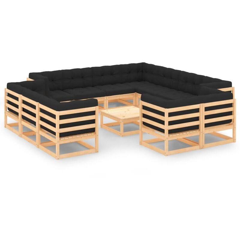 

Muebles de jardín 13 piezas con cojines antracita madera pino - Marrón