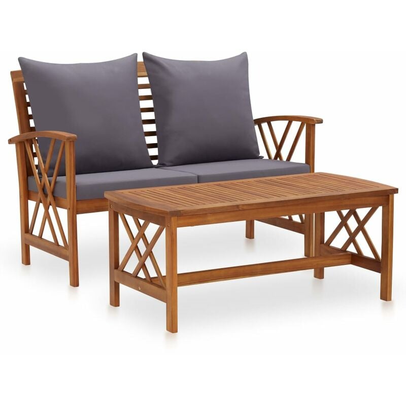 

Muebles de jardín 2 piezas con cojines madera maciza de acacia - Marrón