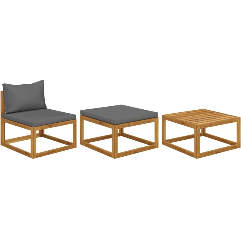 

Muebles de jardín 3 piezas con cojines madera maciza de acacia - Gris