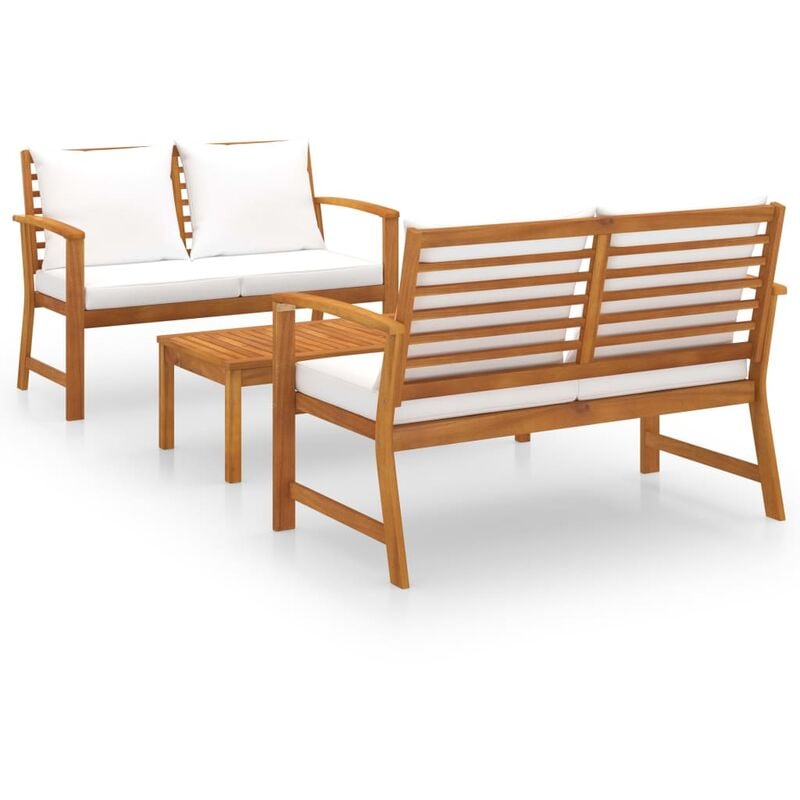 

Muebles de jardín 3 pzas cojines madera maciza de acacia - Marrón