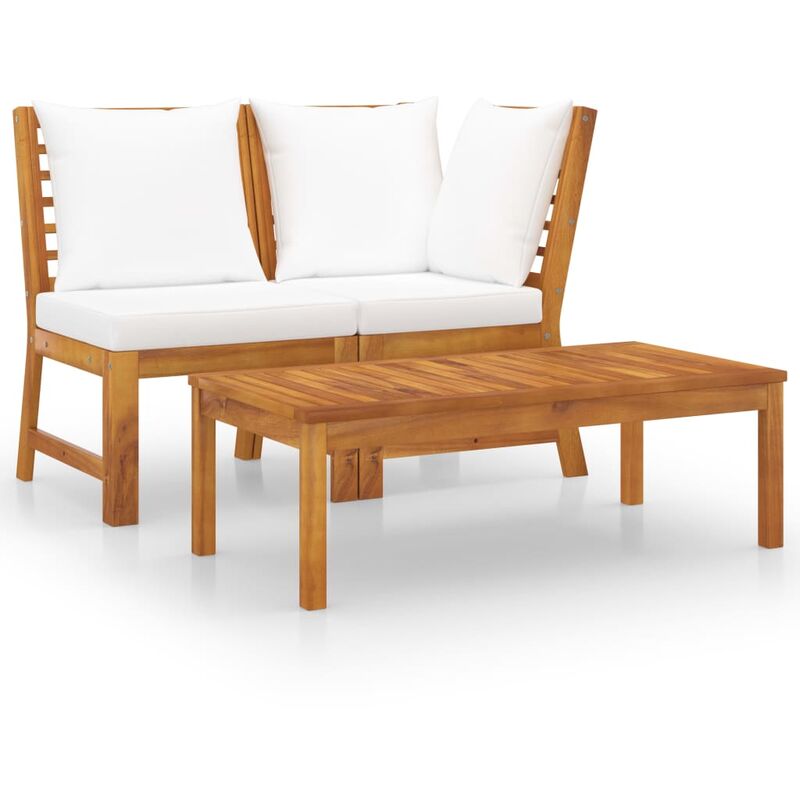 

Muebles de jardín 3 pzas madera maciza de acacia cojines crema - Marrón