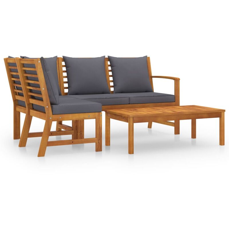 

Muebles de jardín 4 pzas cojines crema madera maciza de acacia - Marrón