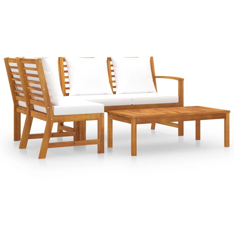 

Muebles de jardín 4 pzas cojines crema madera maciza de acacia - Marrón