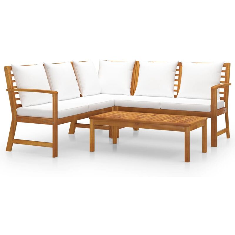 

Muebles de jardín 4 pzas cojines crema madera maciza de acacia - Marrón