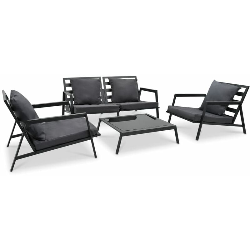

Muebles de jardín 4 pzas y cojines de aluminio gris oscuro - Gris