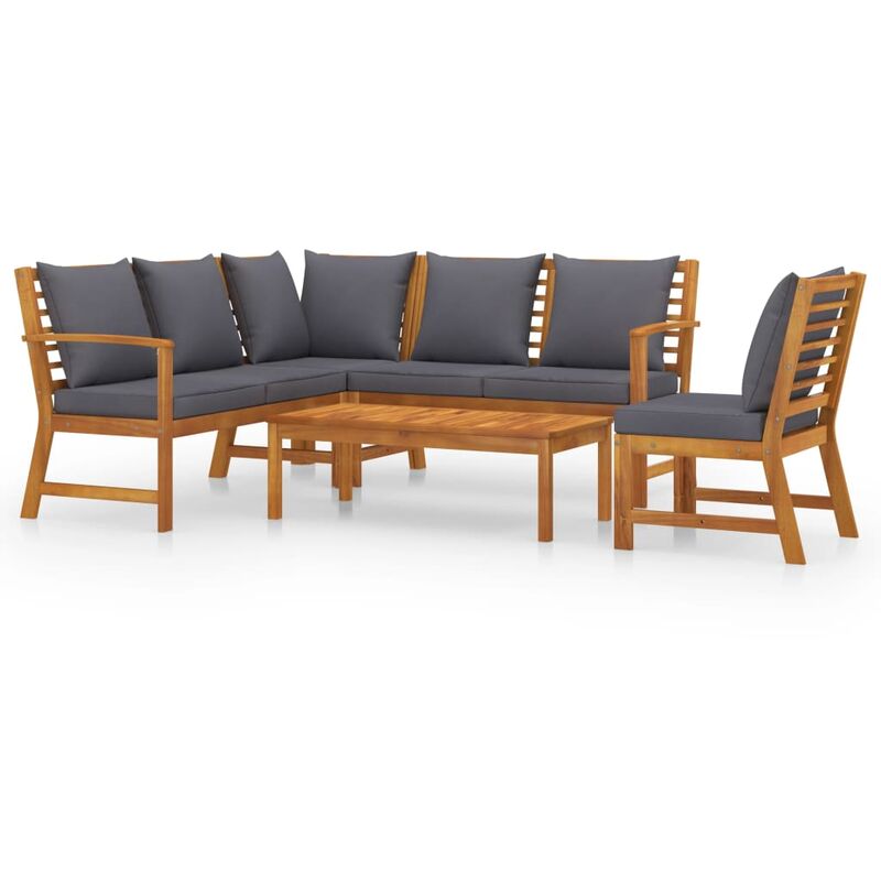 

Muebles de jardín 5 pzas cojines crema madera maciza de acacia - Marrón