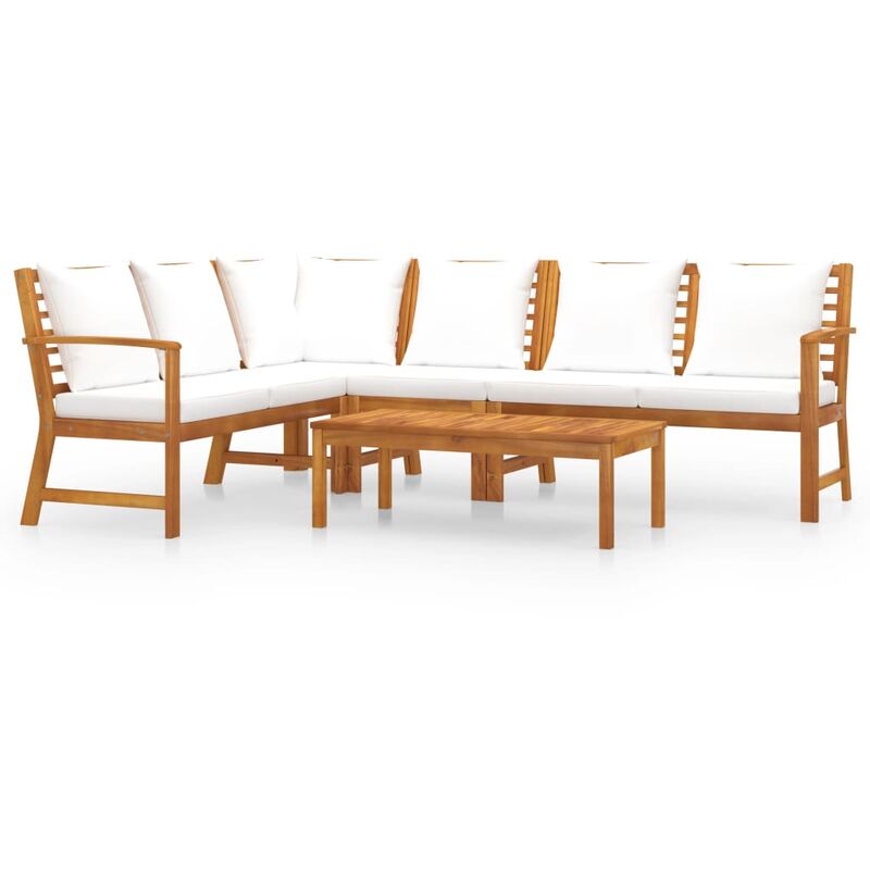 

Muebles de jardín 5 pzas cojines crema madera maciza de acacia - Marrón