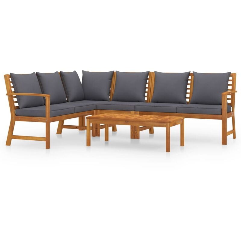 

Muebles de jardín 5 pzas cojines crema madera maciza de acacia - Marrón