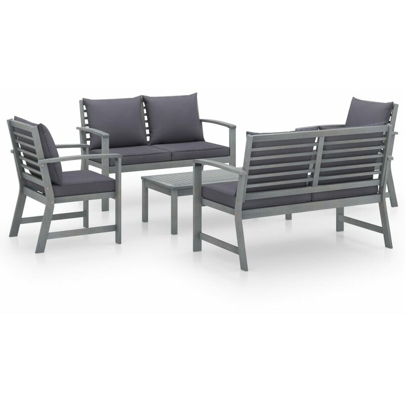 

Muebles de jardín 5 pzas cojines gris madera maciza de acacia - Gris