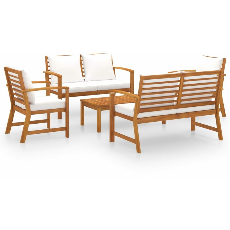 

Muebles de jardín 5 pzas cojines madera maciza de acacia - Marrón
