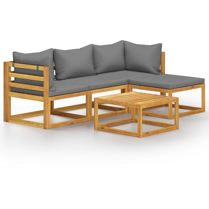 

Muebles de jardín 5 pzas cojines madera maciza de acacia - Gris