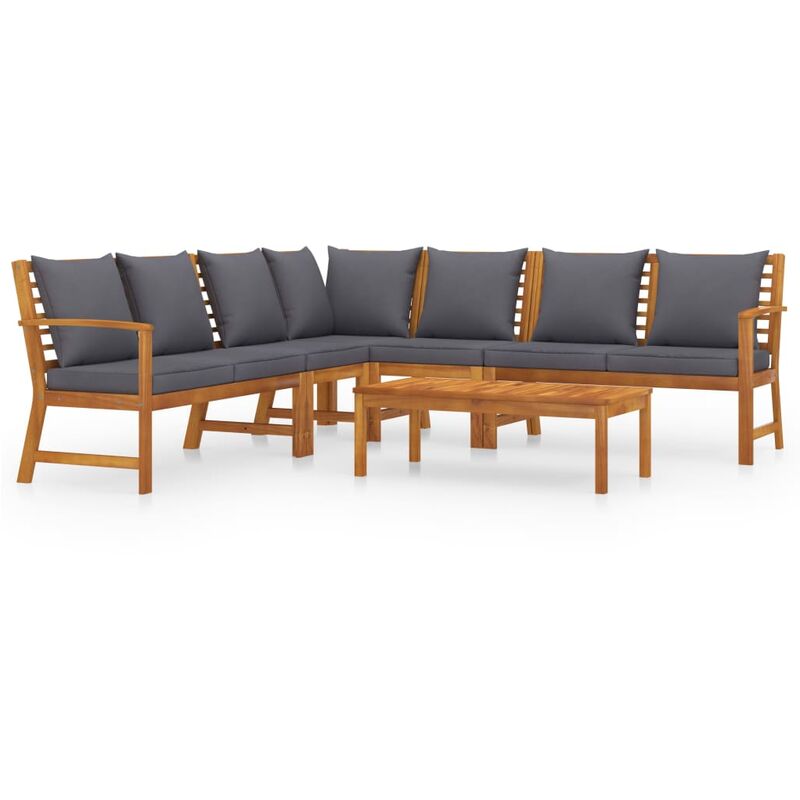 

Muebles de jardín 6 pzas cojines crema madera maciza de acacia - Marrón