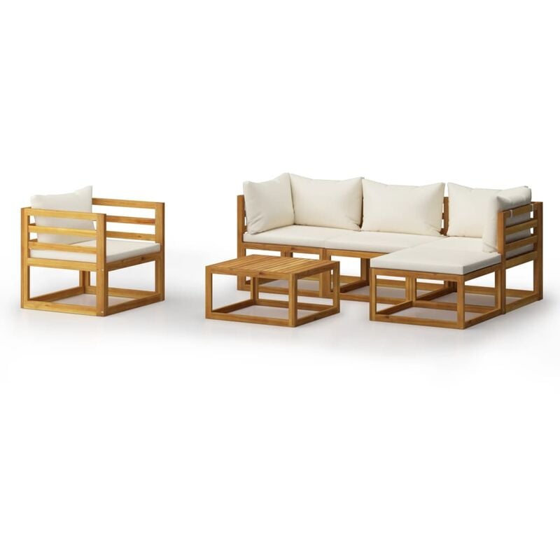 

Muebles de jardín 6 pzas cojines crema madera maciza de acacia - Crema