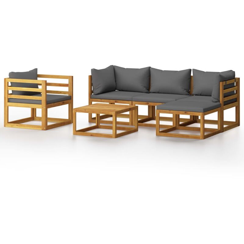 

Muebles de jardín 6 pzas cojines madera maciza de acacia - Gris
