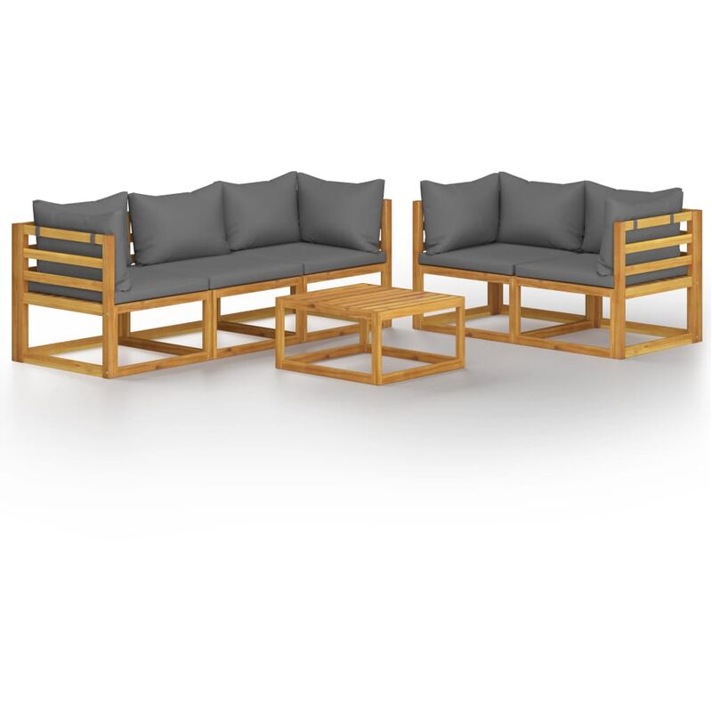 

Muebles de jardín 6 pzas cojines madera maciza de acacia - Gris