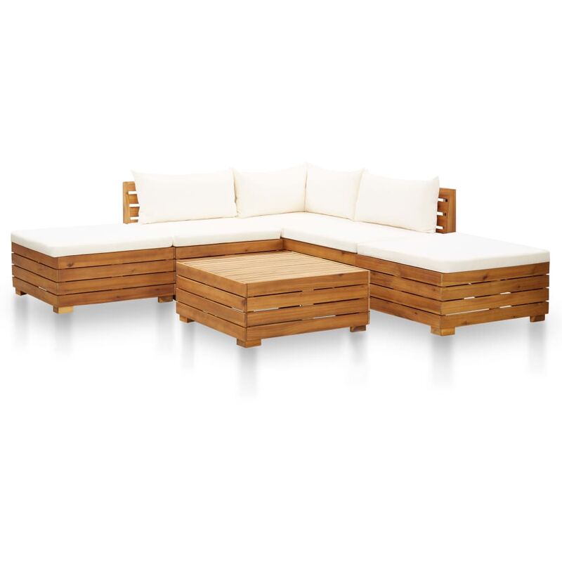 

Muebles de jardín 6 pzas y cojines madera acacia blanco crema - Blanco