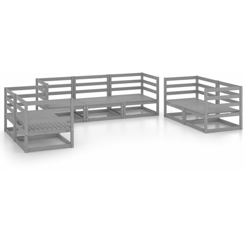

Muebles de jardín 7 piezas gris madera maciza de pino - Gris