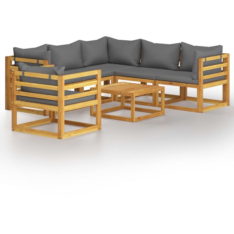 

Muebles de jardín 7 pzas cojines madera maciza de acacia - Gris