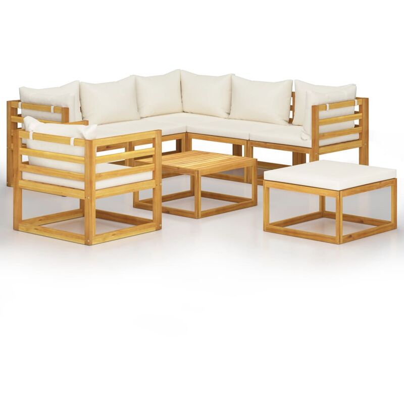 

Muebles de jardín 8 pzas cojines crema madera maciza de acacia - Crema