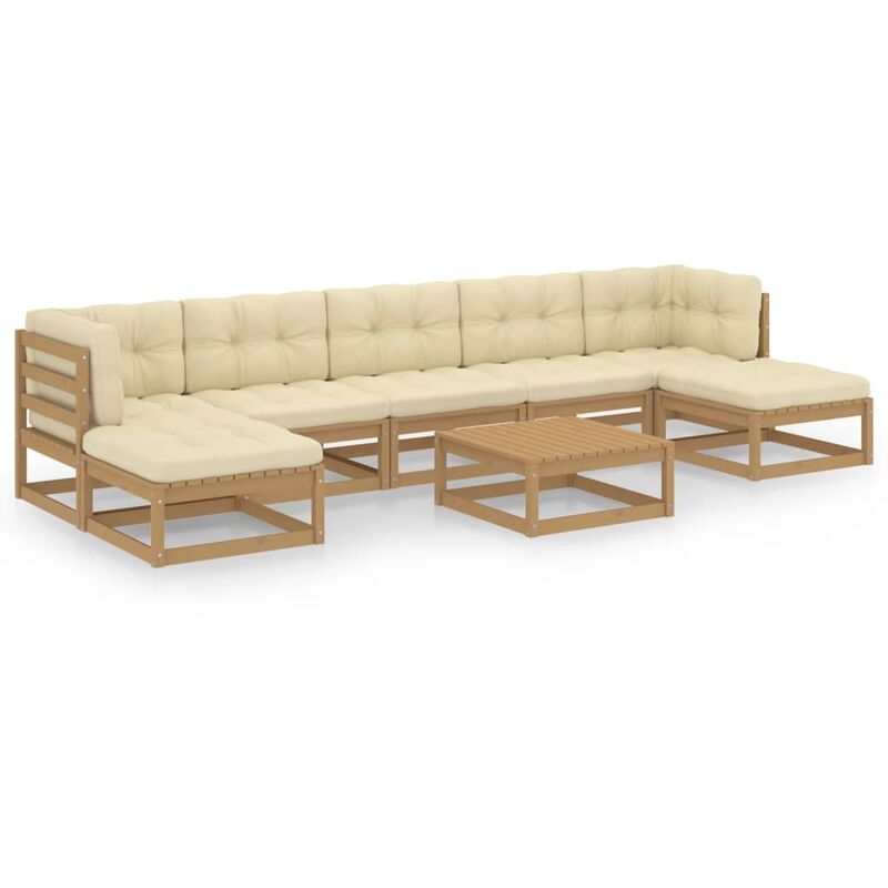 

Muebles de jardín 8 pzas y cojines marrón miel madera de pino - Marrón
