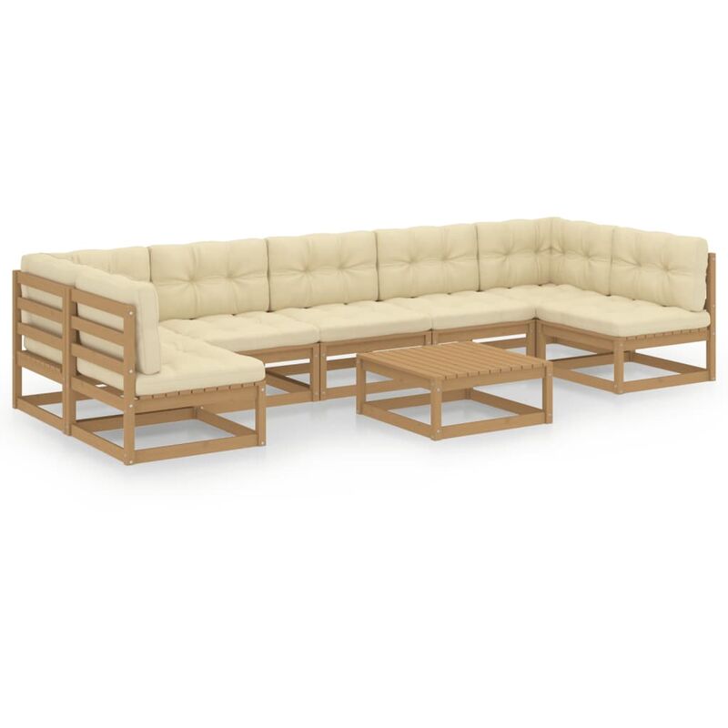 

Muebles de jardín 8 pzas y cojines marrón miel madera de pino - Marrón