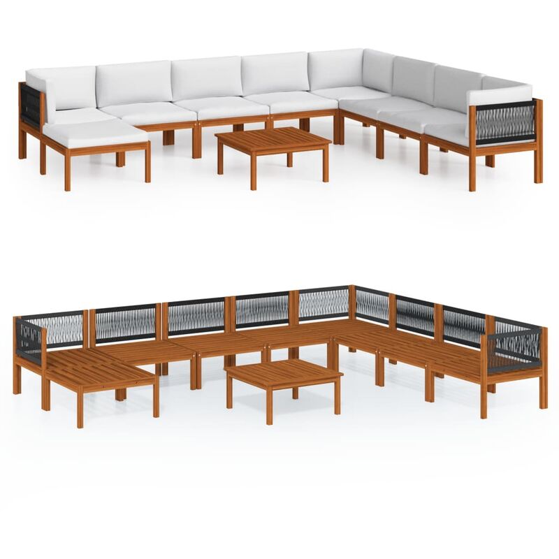 

Muebles de jardín 9 pzas cojines crema madera maciza de acacia - Marrón