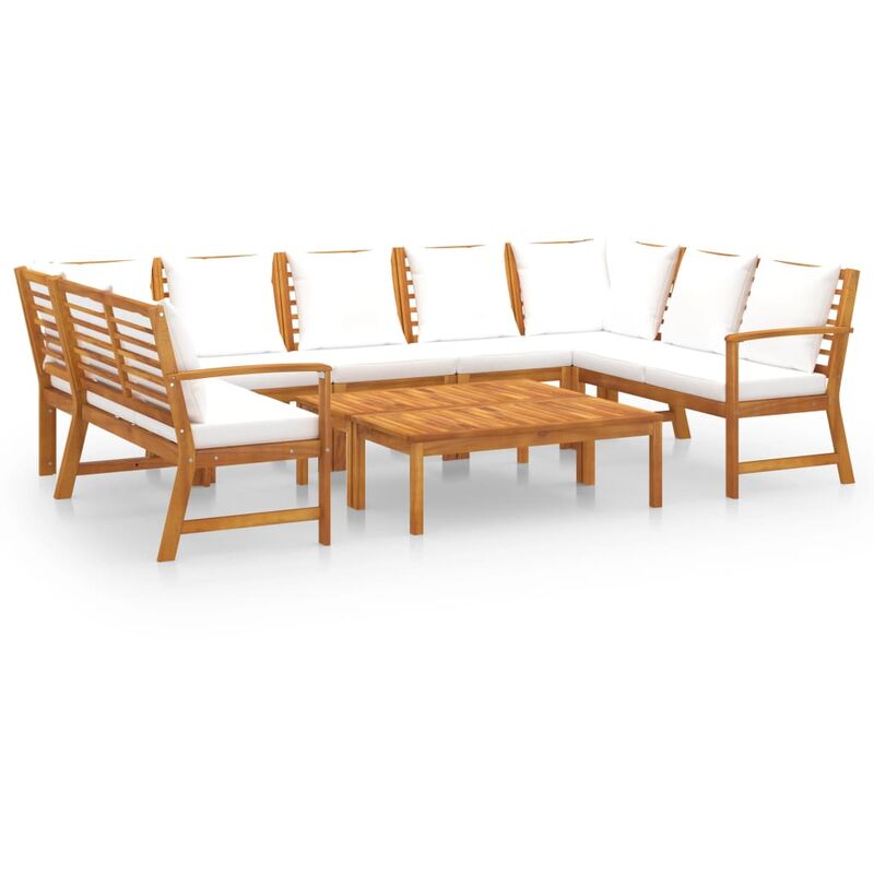 

Muebles de jardín 9 pzas cojines crema madera maciza de acacia - Marrón