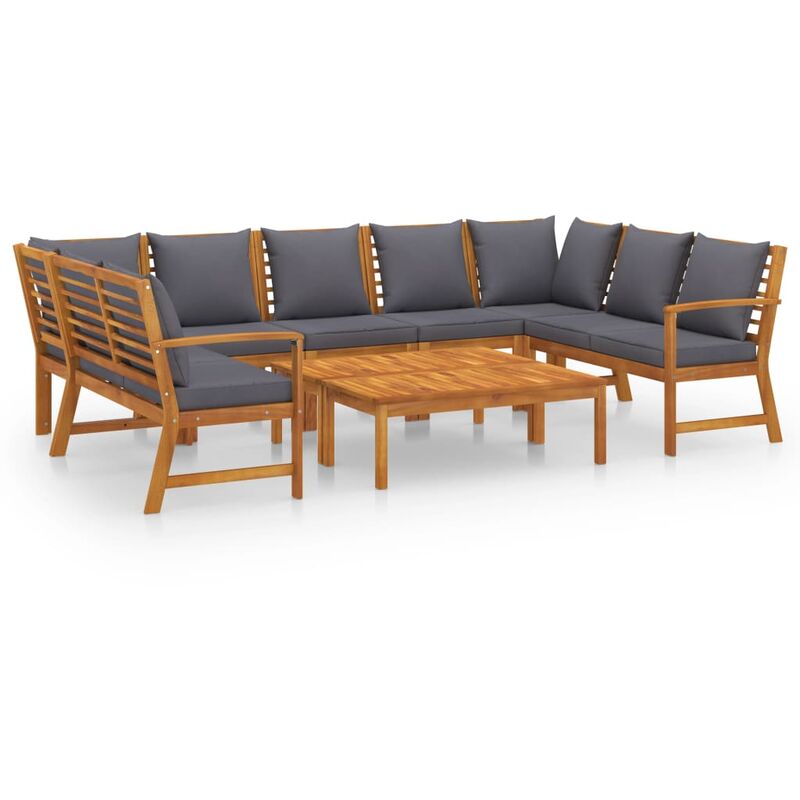 

Muebles de jardín 9 pzas cojines crema madera maciza de acacia - Marrón