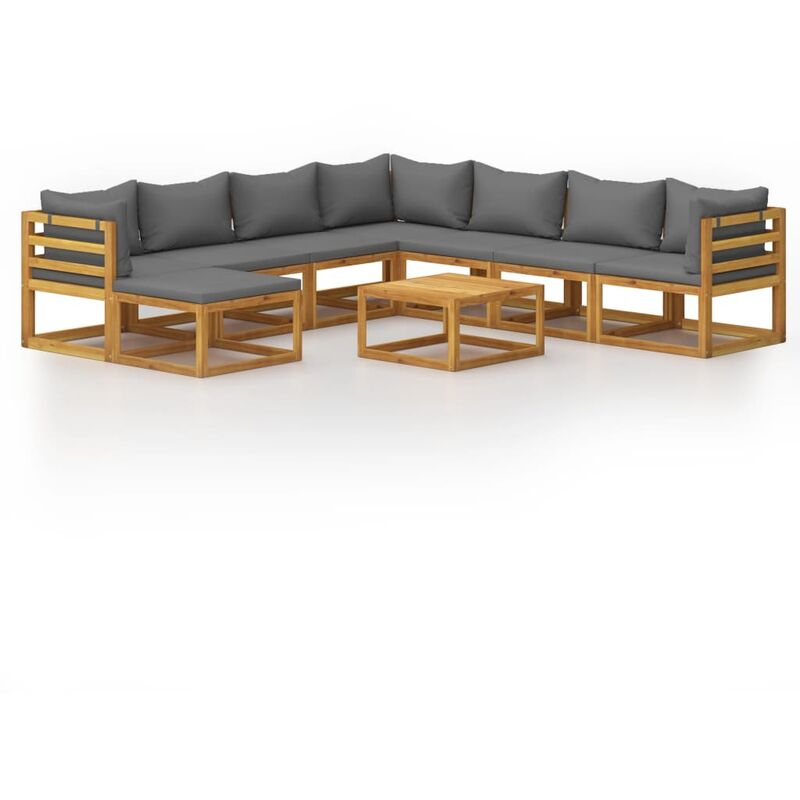 

Muebles de jardín 9 pzas cojines madera maciza de acacia - Gris