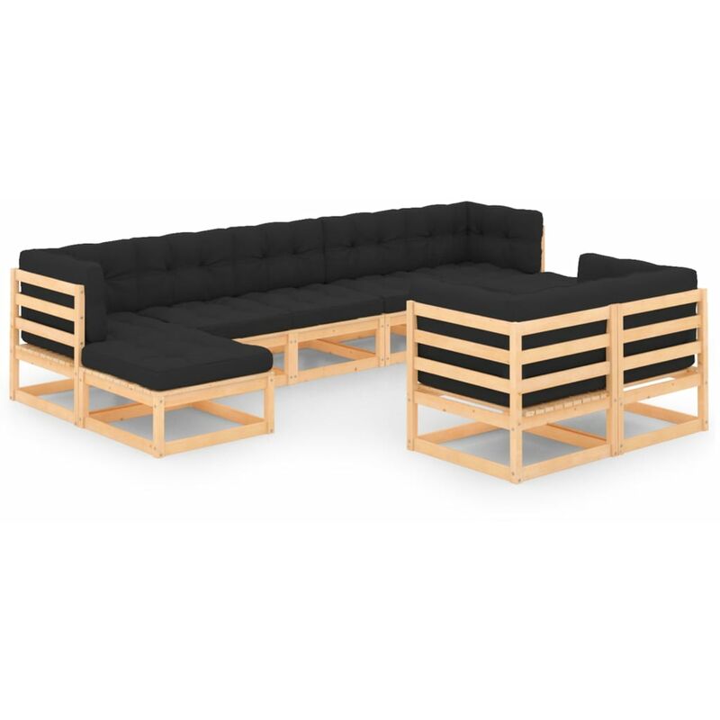 

Muebles de jardín 9 pzas con cojines antracita madera de pino - Marrón