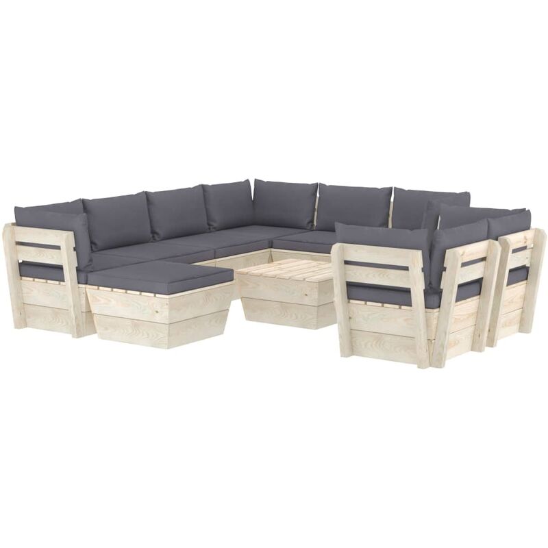

Muebles de jardín de palets 10 pzas y cojines madera de abeto - Antracita