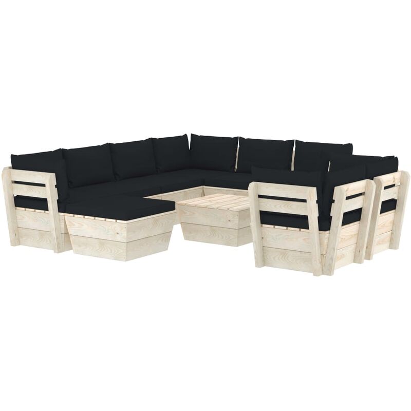 

Muebles de jardín de palets 10 pzas y cojines madera de abeto - Negro