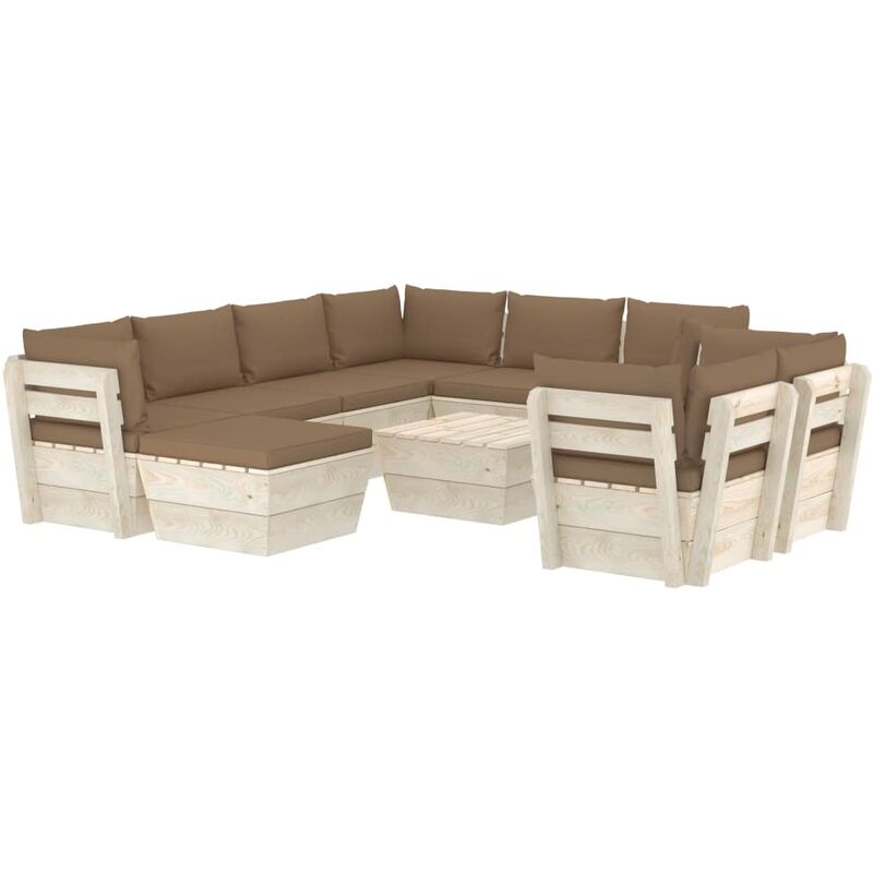 

Muebles de jardín de palets 10 pzas y cojines madera de abeto - Gris Topo