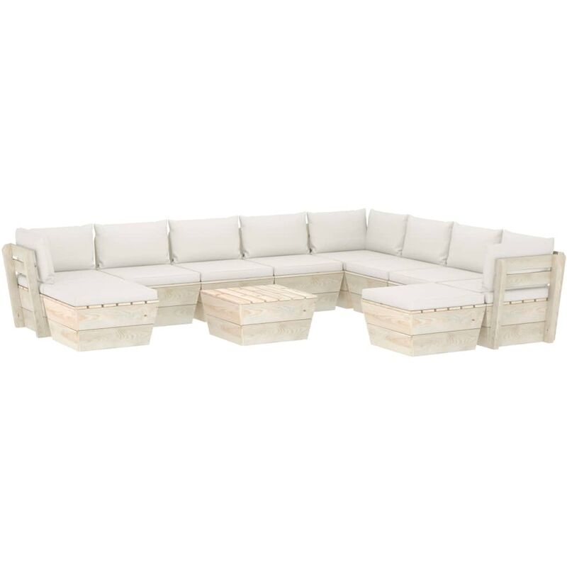 

Muebles de jardín de palets 11 pzas y cojines madera de abeto - Crema