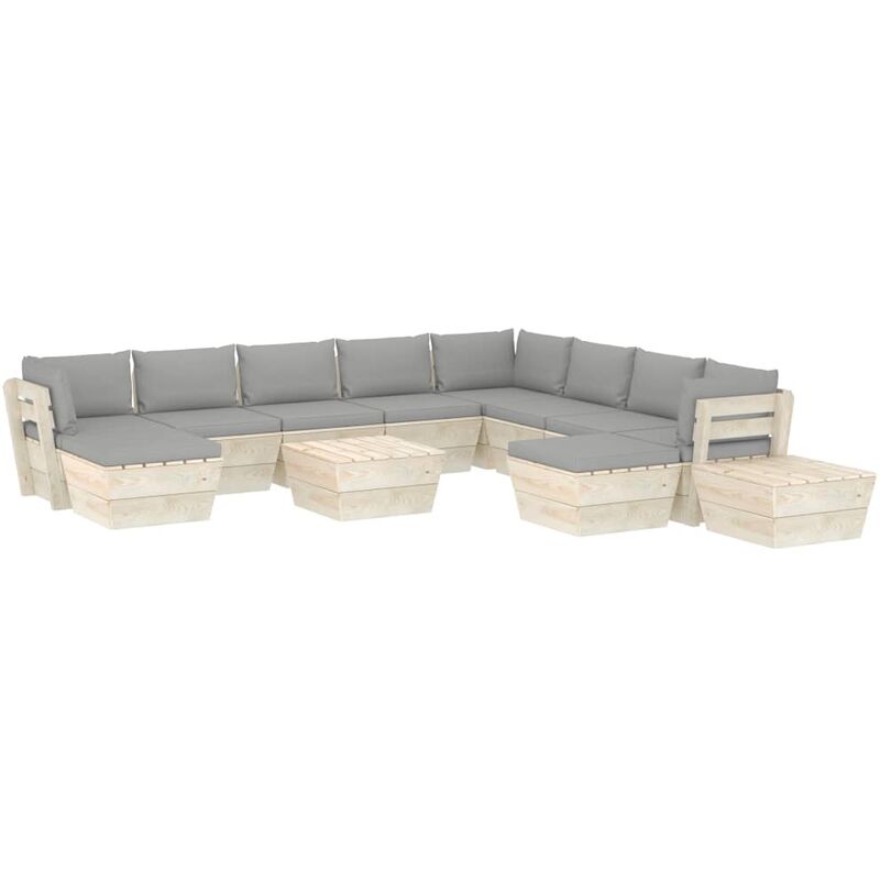 

Muebles de jardín de palets 12 pzas y cojines madera de abeto - Gris