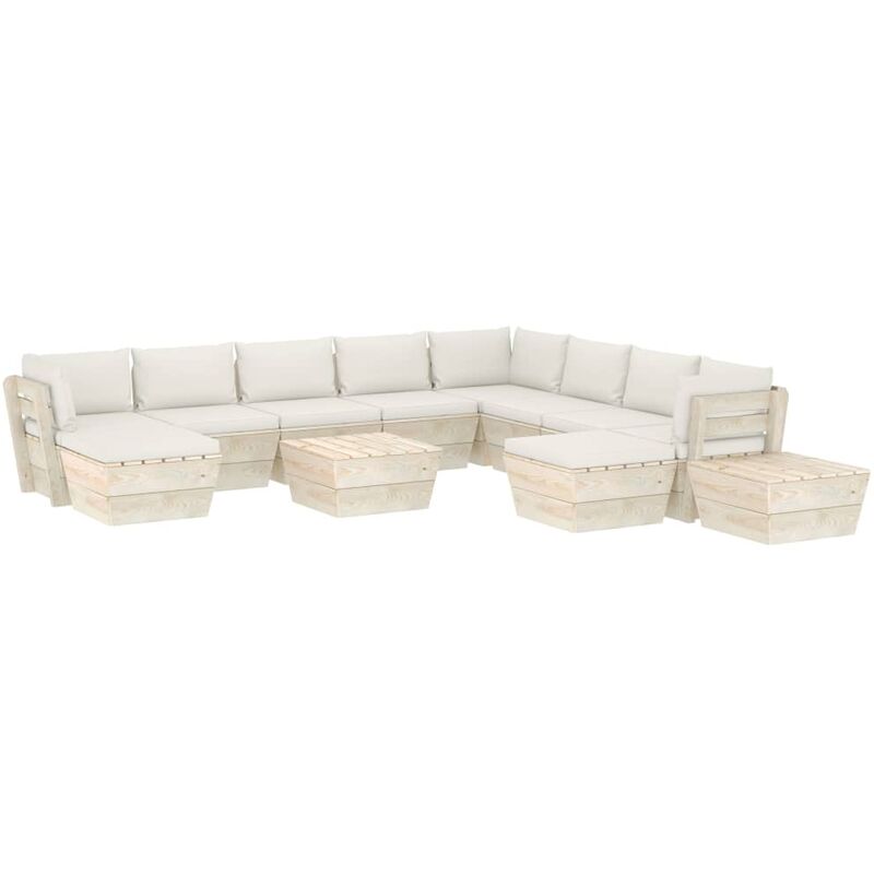 

Muebles de jardín de palets 12 pzas y cojines madera de abeto - Crema