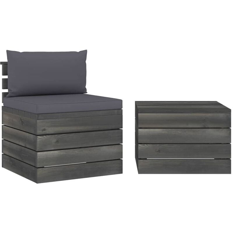 

Muebles de jardín de palets 2 piezas cojines madera de pino - Antracita