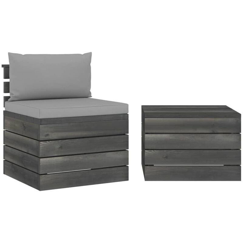 

Muebles de jardín de palets 2 piezas cojines madera maciza pino - Gris