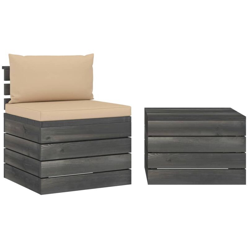 

Muebles de jardín de palets 2 piezas cojines madera maciza pino - Beige